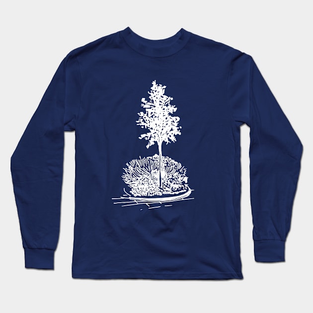 Tree and flowerbed on a moonlit night. Long Sleeve T-Shirt by ElizabethArt